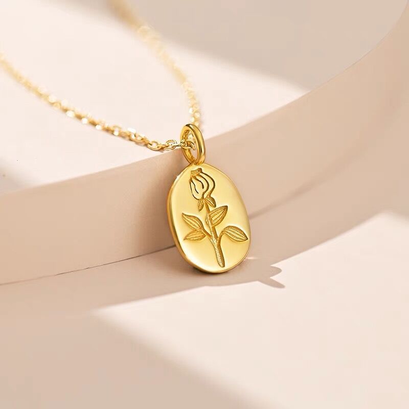 S925 Sterling Silver Embossed Little Prince Oval And Rose Flower O-shaped Chain