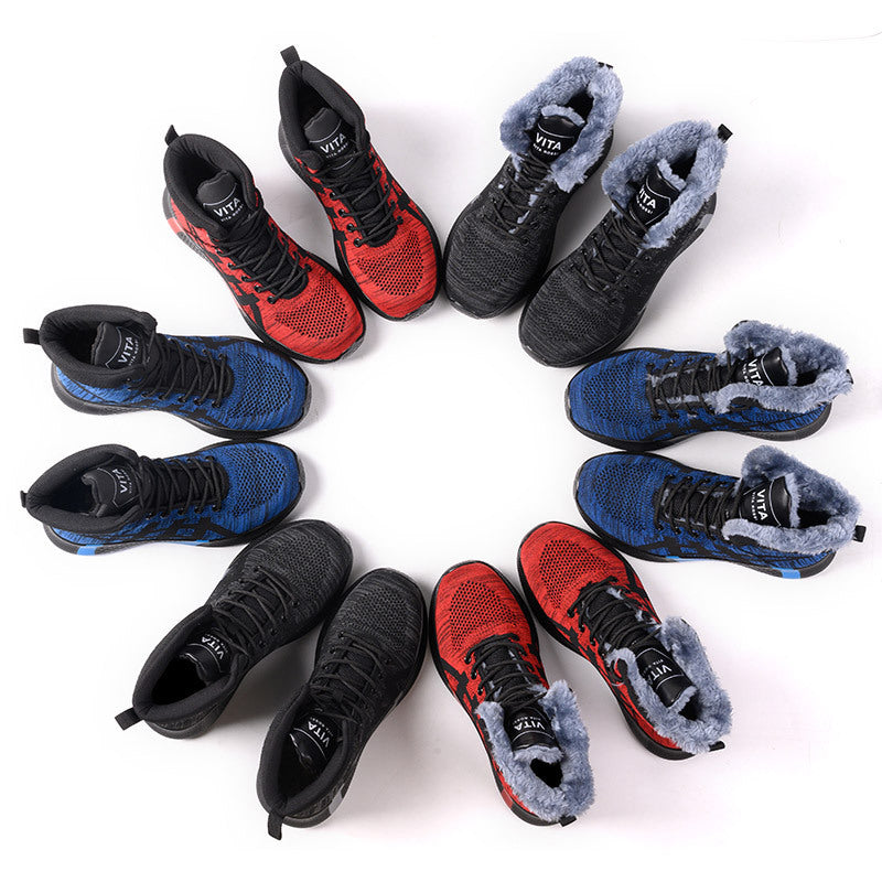 Bottes d'hiver en peluche pour hommes, chaussures de Protection Anti-écrasement et Anti-perforation, chaussures de sécurité chaudes, épaisses et respirantes à lacets
