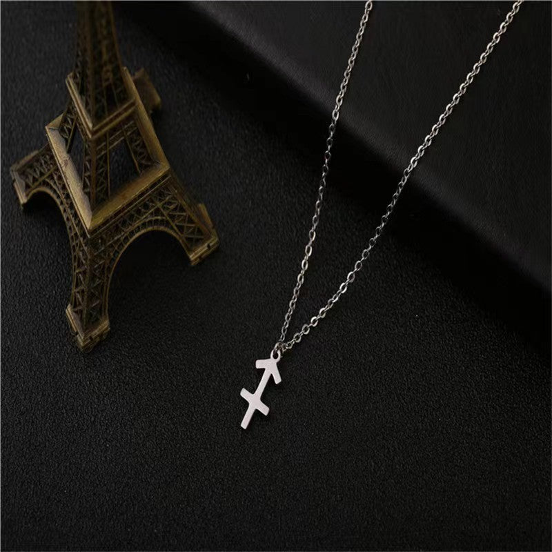 Twelve Constellation Pendant Necklace Simple Titanium Steel Clavicle Chain