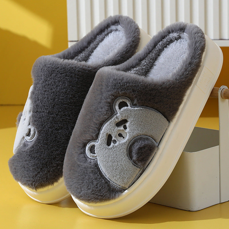 Silencieux anti-dérapant maison dessin animé mignon maison thermique coton pantoufles hiver