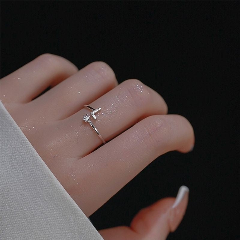 Female Stylish Adjustable Zircon 26 Letters Ring