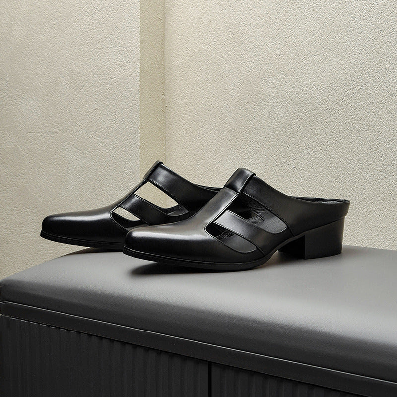 Ropa exterior de verano Zapatillas de cuero auténtico con punta estrecha Zapatillas de cuero con punta cerrada Hombres