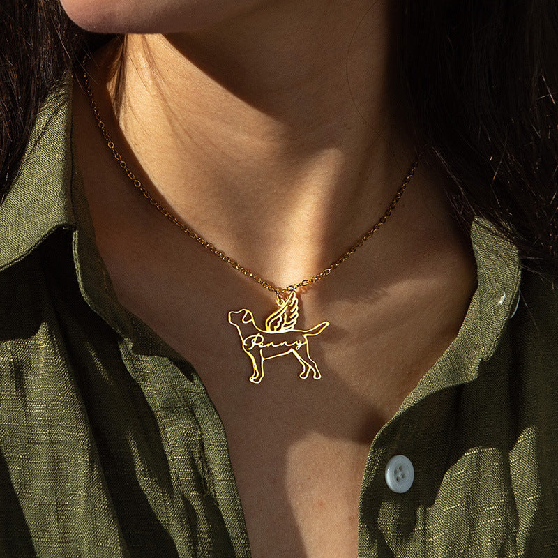 Collier pendentif lettre motif chien bricolage en acier inoxydable