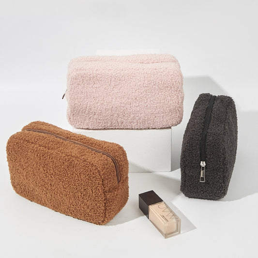 Sac en velours de couleur unie, sac de rangement de grande capacité pour produits de soins de la peau, automne et hiver