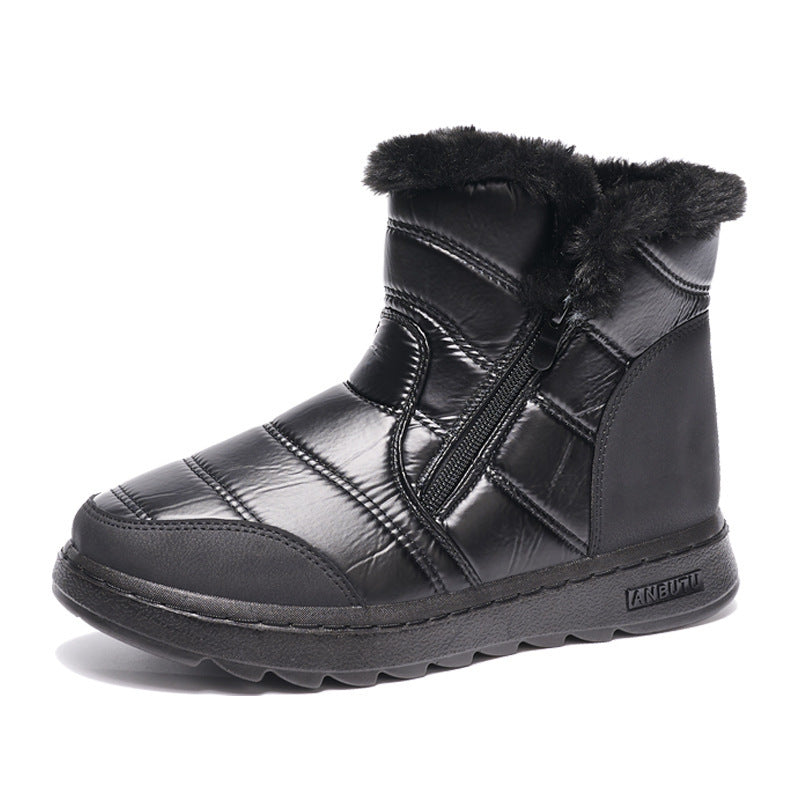 Bottes de neige épaisses en peluche pour femme, avec fermeture éclair latérale, plateforme haute, chaussures chaudes en coton, solides, imperméables, bottes de marche en polaire, hiver