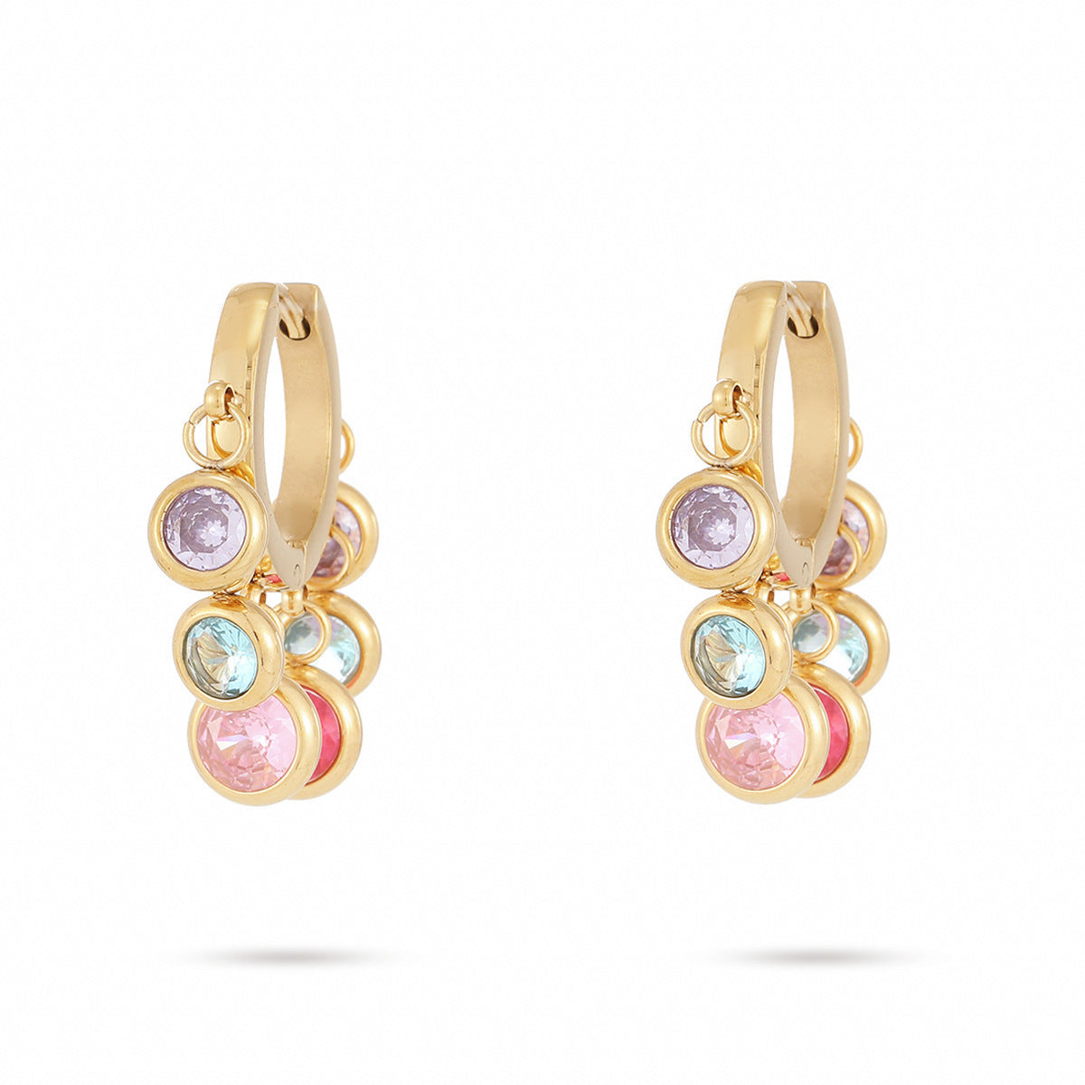 New 18K Vacuum Gold-plated Round Diamond Stainless Steel Earrings For Women