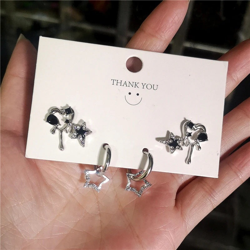 Ins intérêt spécial lumière luxe noir goutte à goutte amour coeur boucles d'oreilles costume