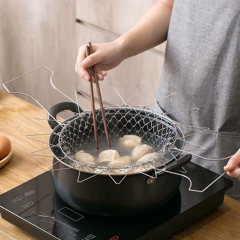 Grandes nouilles frites en acier inoxydable, outils de cuisine pour frites, panier de vidange, filet de fuite domestique, cuillère filtre pliant