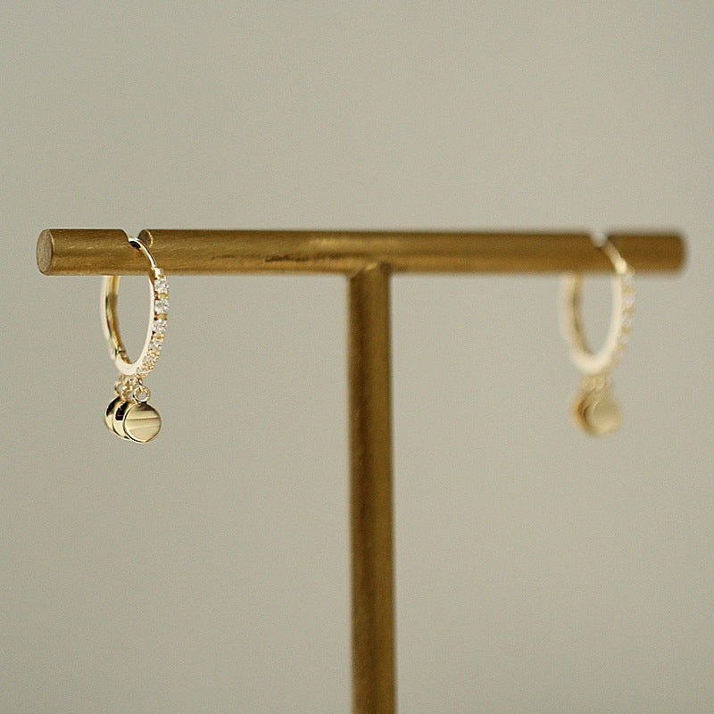 Corée du sud petite feuille d'or ronde petit anneau de bord en Zircon Style de tempérament boucles d'oreilles délicates