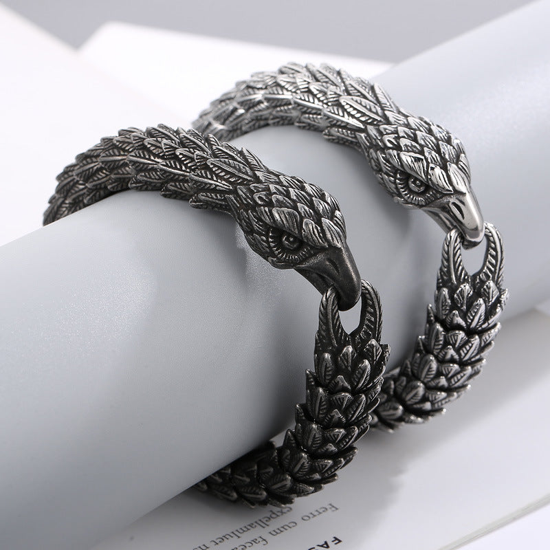 Creative Snake-shaped Eagle Punk Distressed Black Exaggerated Olecranon Titanium Steel Men's Bracelet