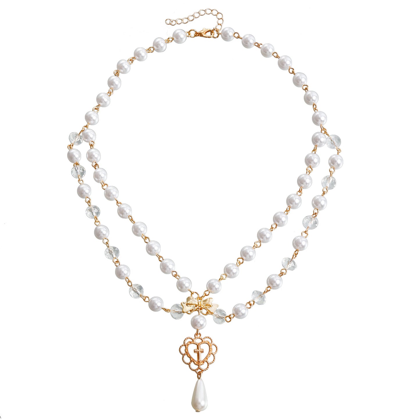 Collar de perlas brillantes de doble capa