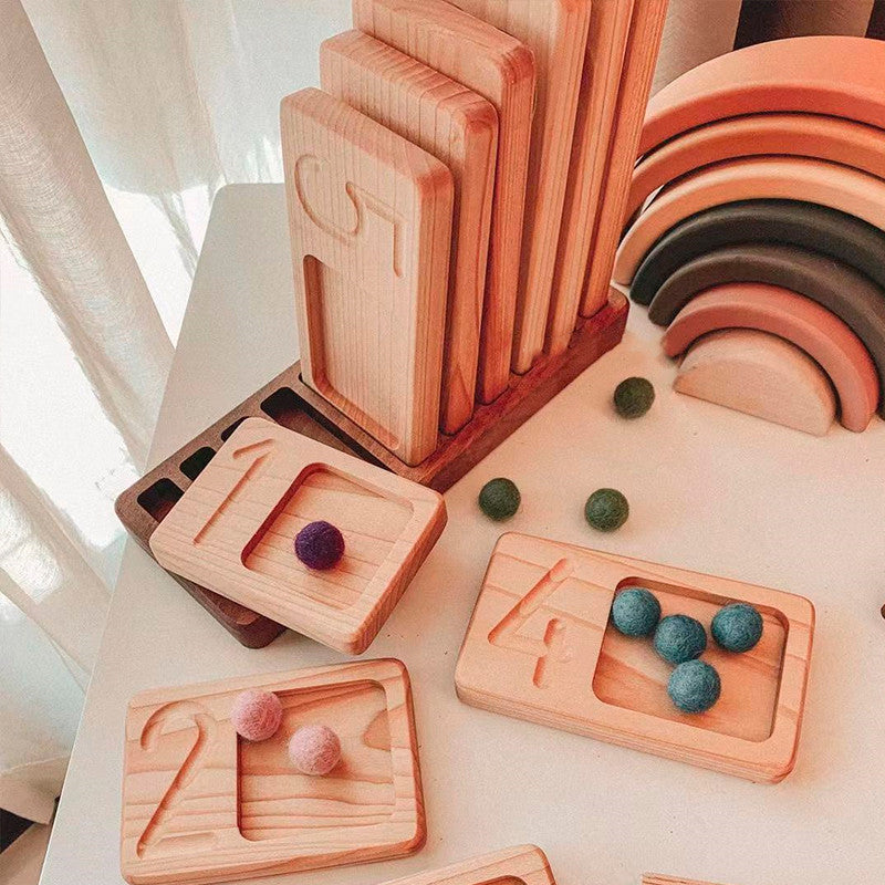 Jouets Montessori en bois, cadre en noyer, planche de comptage, plateau pyramidal, engourdissement numérique