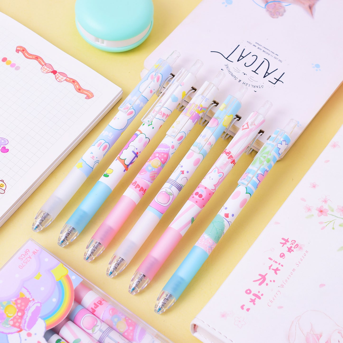 Papeterie d'étudiant lapin de dessin animé, stylo de Signature noir neutre
