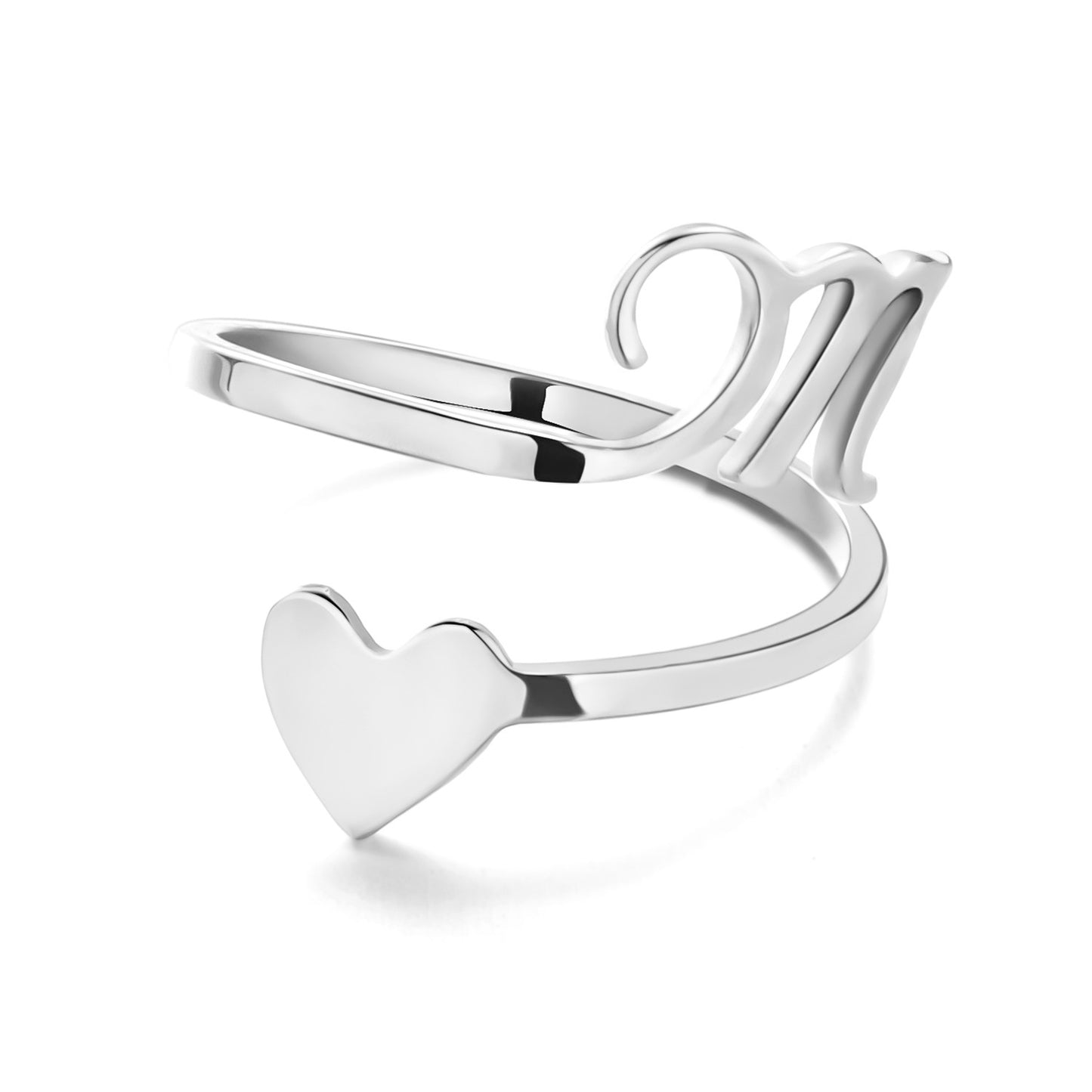 Simple Letter Three-dimensional Loving Heart With Opening Adjustable Ring