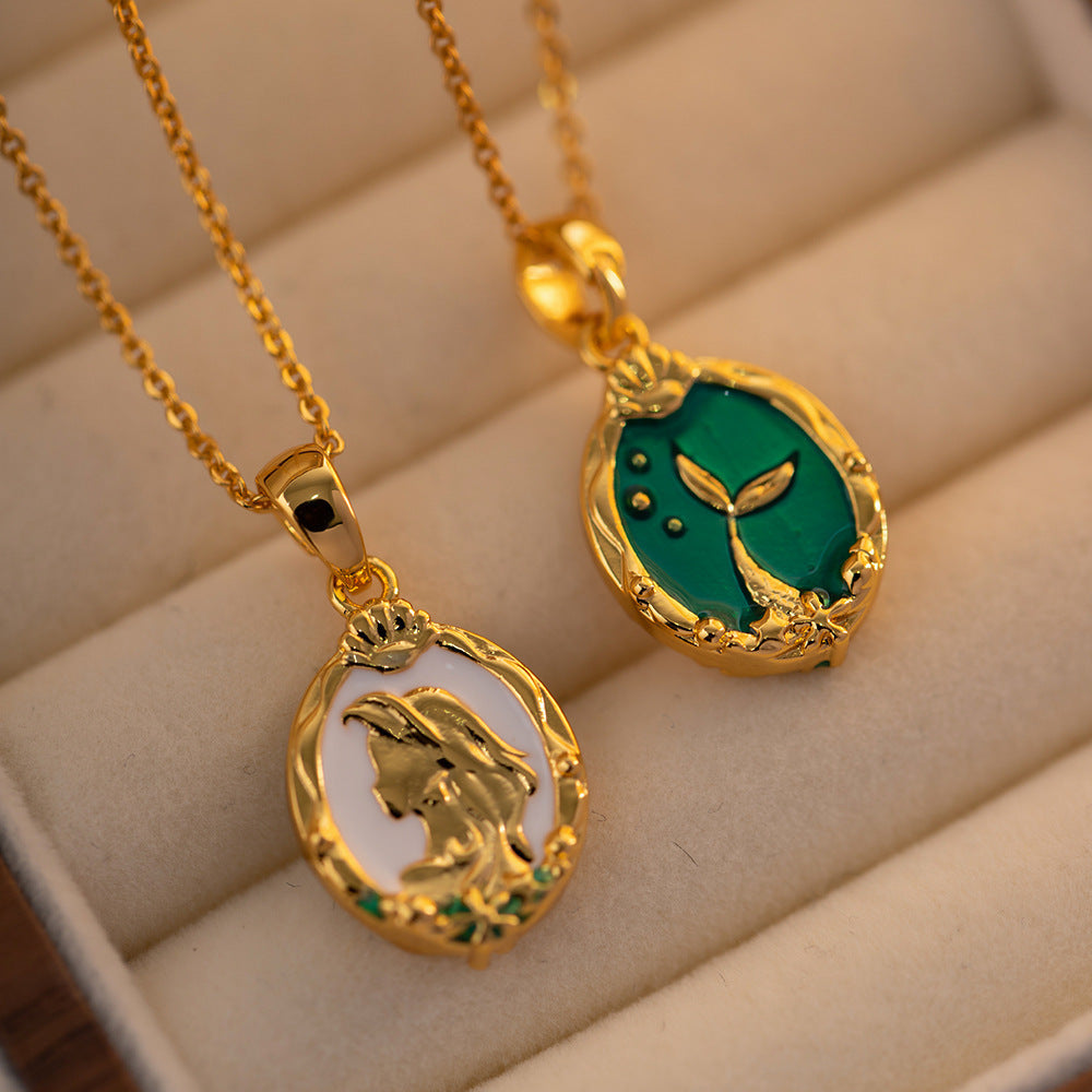 Collier dégoulinant double face en mousse de poisson princesse queue de poisson double face en acier titane plaqué or 18 carats