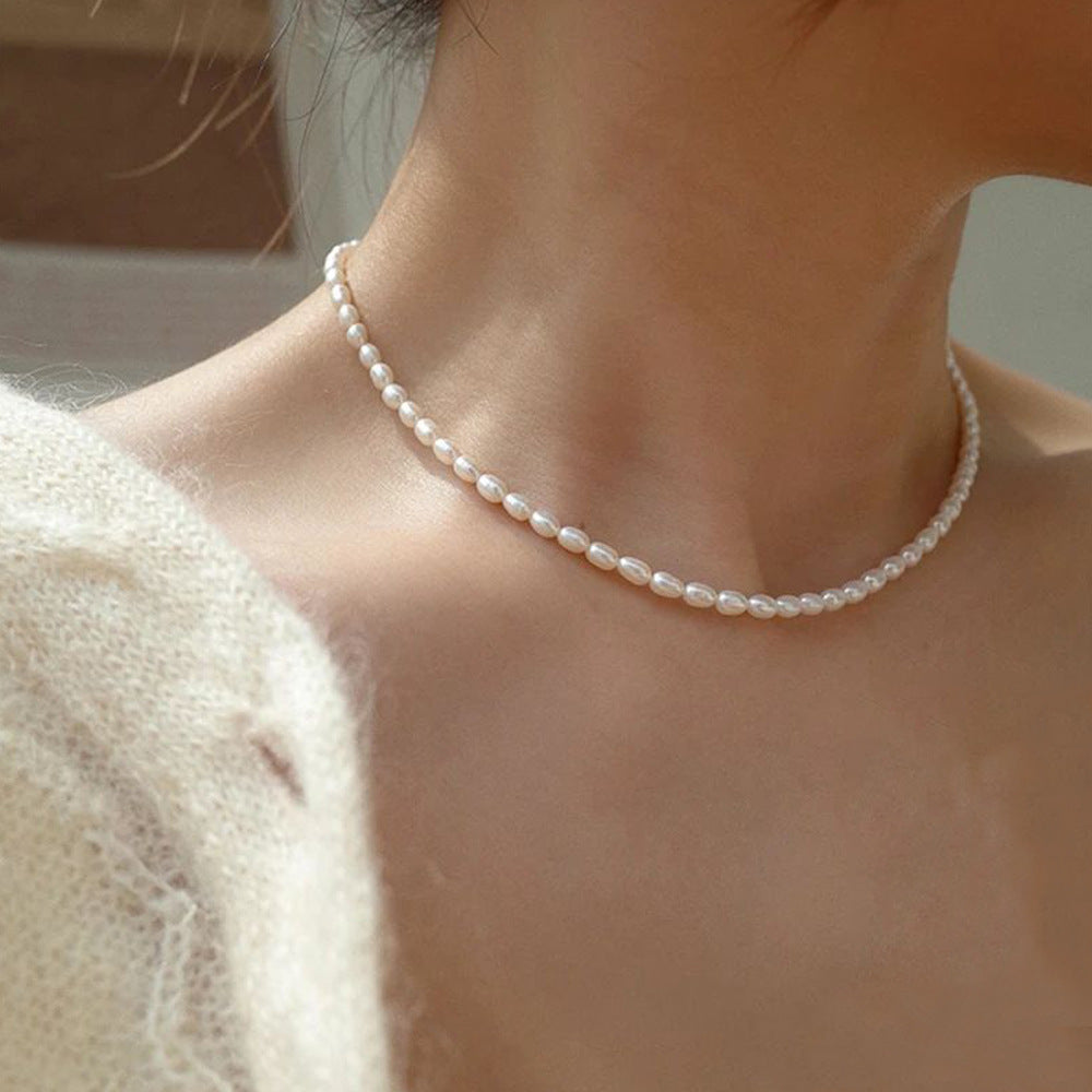 Niche Ins Style Oval Shell Pearl And Pearl Necklace Simple All-match Clavicle Chain