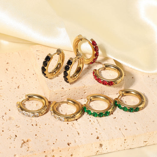 Boucles d'oreilles rondes en zircone pour femme, plaqué or 18 carats, en acier inoxydable