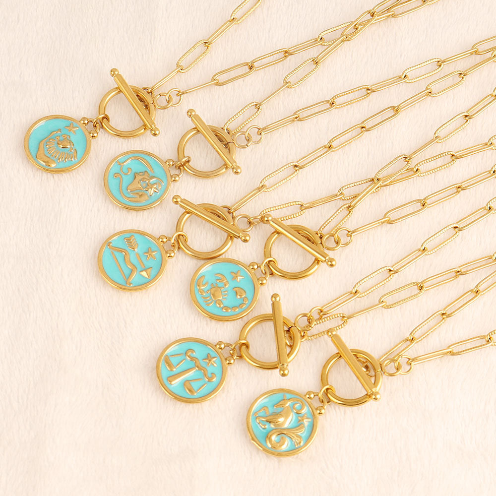 Blue 12 Twelve Constellations Necklace Constellation Clavicle
