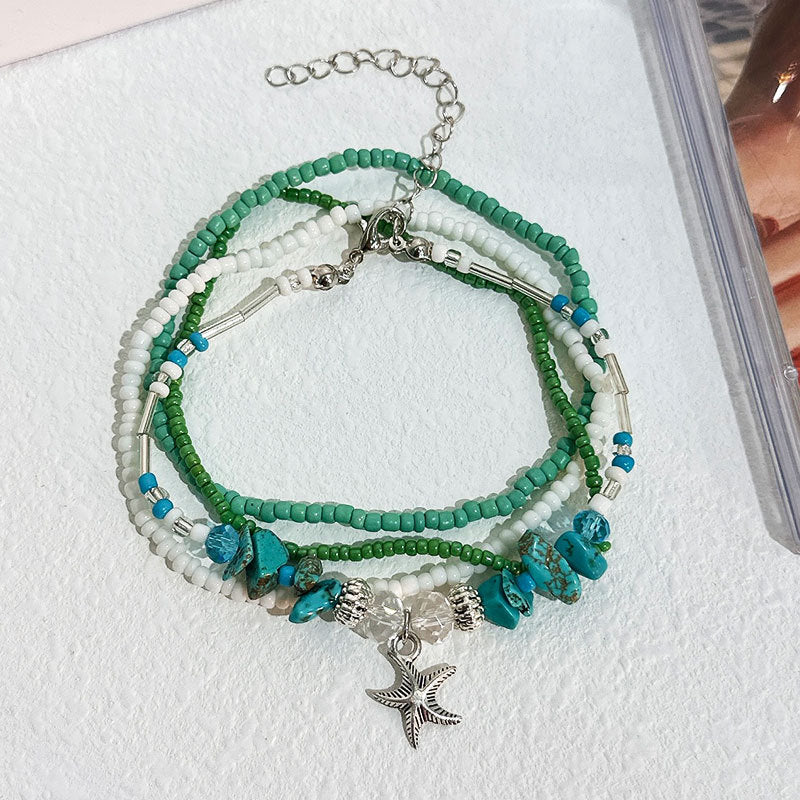 Ornements de pied bohème couleur perle étoile de mer coquille pendentif cheville femme plage Style ornement