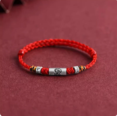 Bracelet corde rouge douze zodiaque en argent pur
