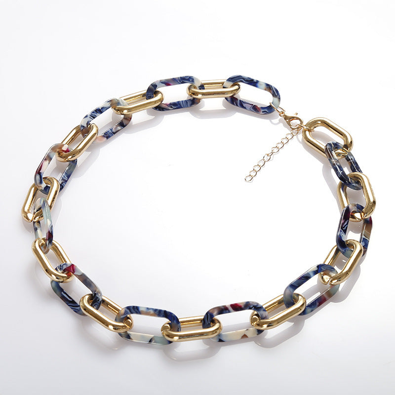 Acetate Acrylic Metal Buckle Stitching Leopard Print Plate Short Necklace