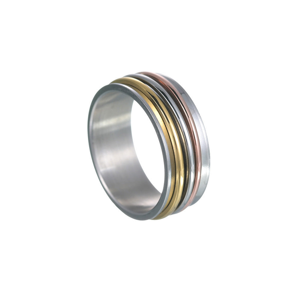 Concave Three-color Three-ring Rotating Titanium Steel Ring