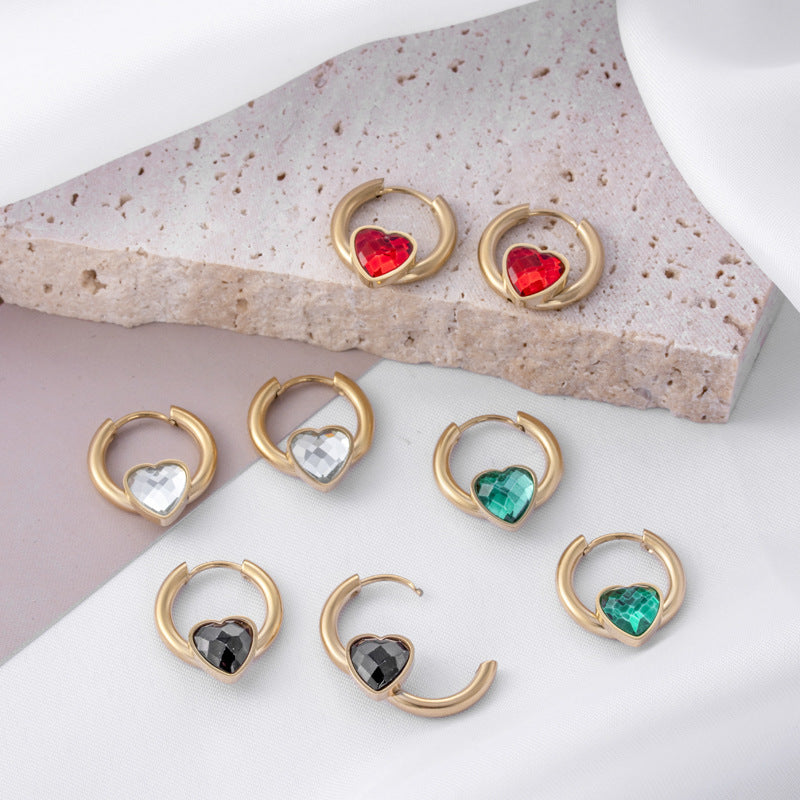 Boucles d'oreilles en acier titane et Zircon, couleur bonbon français, cœur aimant
