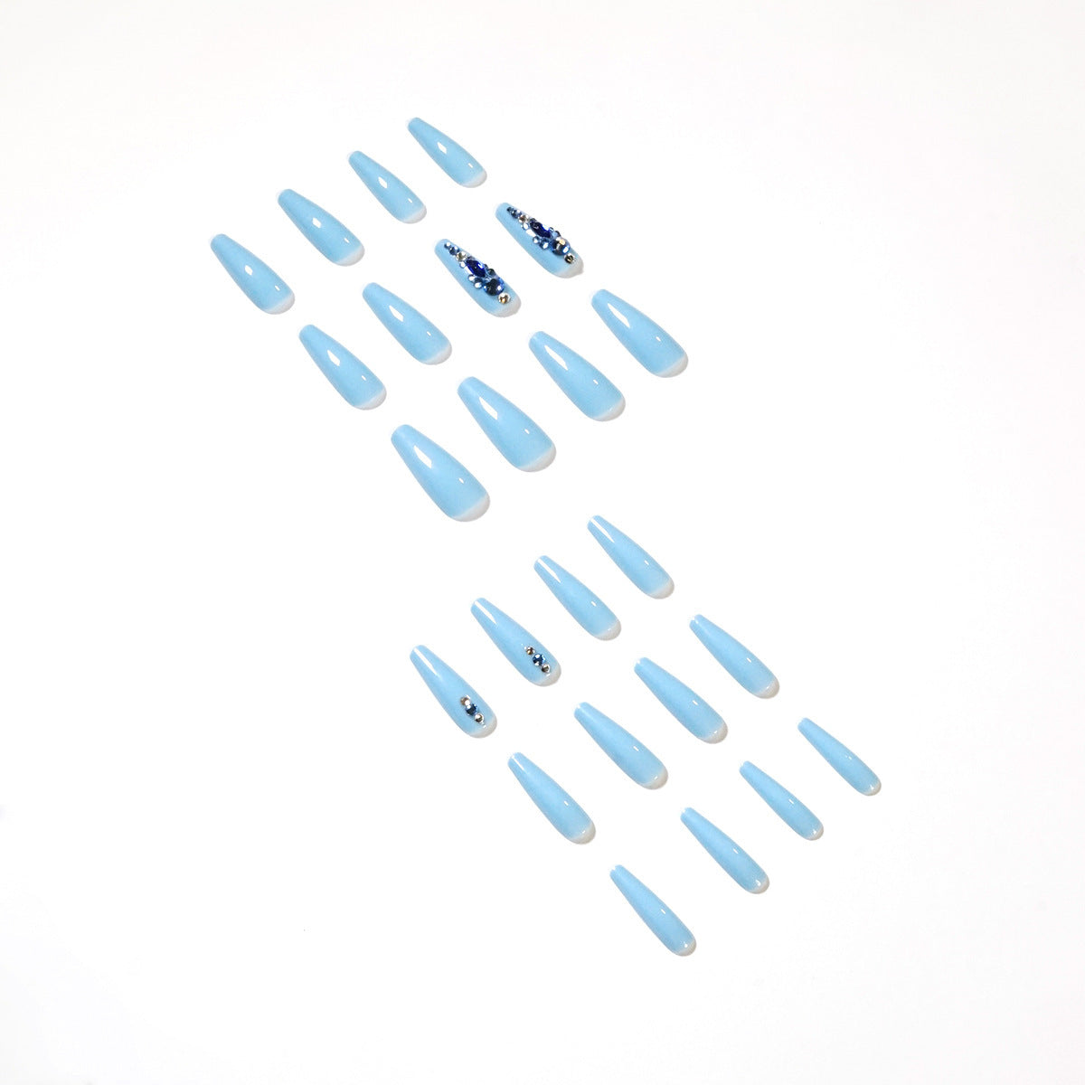 Fake Nails Full Diamond Series Wear Dark Blue White