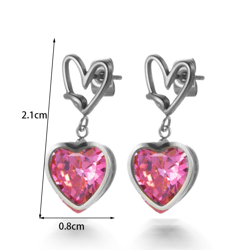 Boucles d'oreilles en acier titane et diamant, pendentif d'amour en acier inoxydable, fleur et gaz