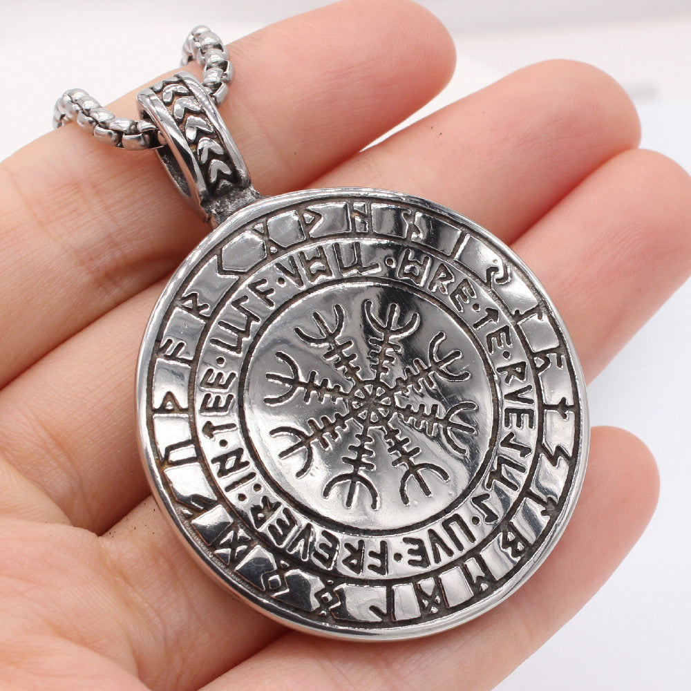 Viking Lucky Tree Titanium Steel Round Plate Pendant Necklace