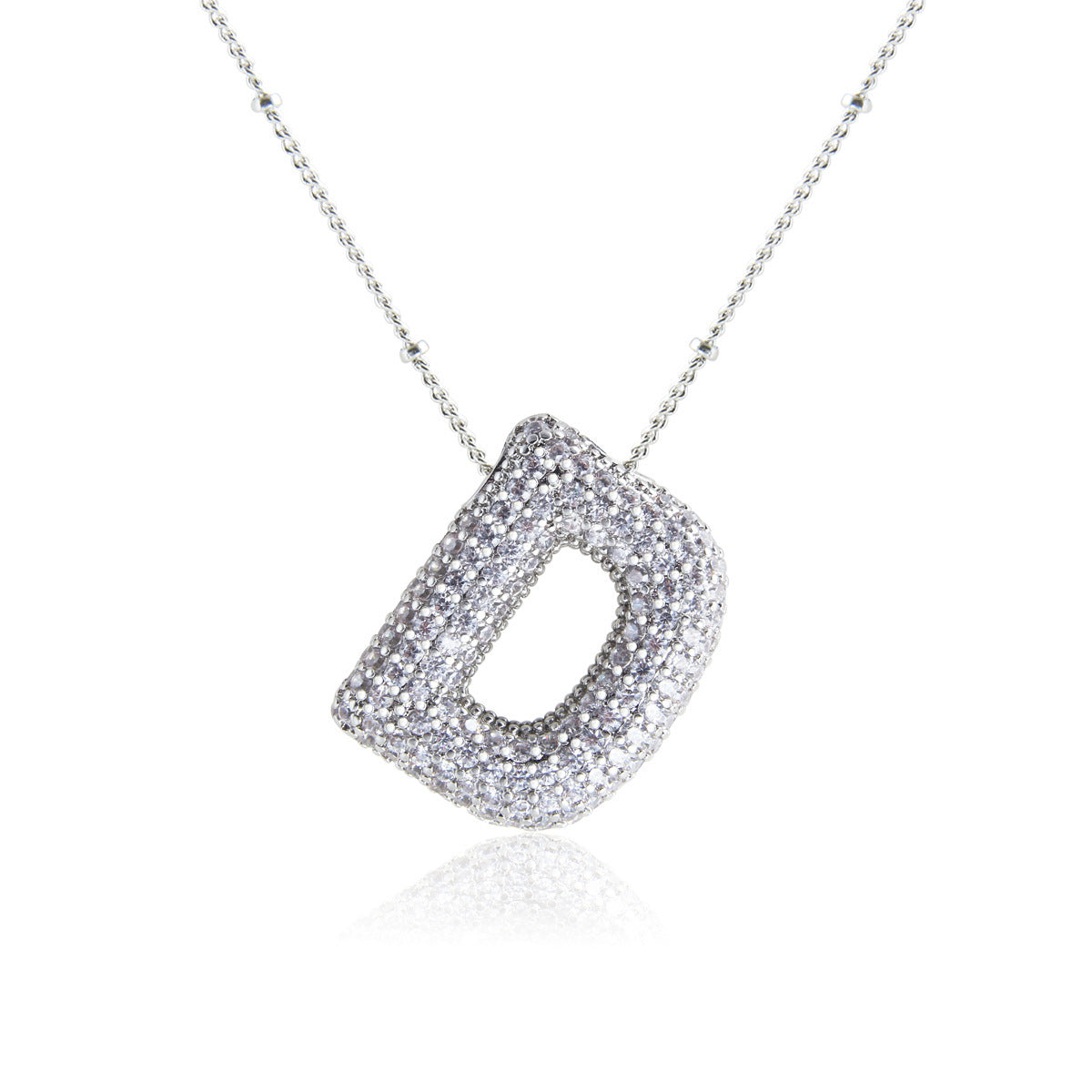 European And American Letter Necklace Inlaid With Zircon Hollow Copper White Gold Plated