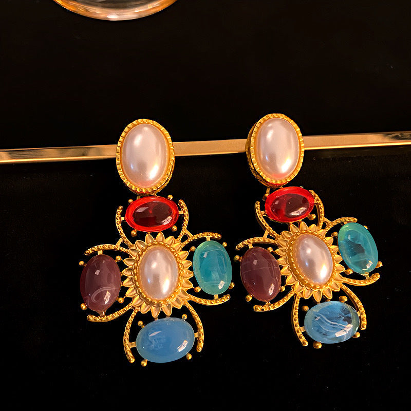 Clous d'oreilles géométriques de style antique en argent sterling exagérés