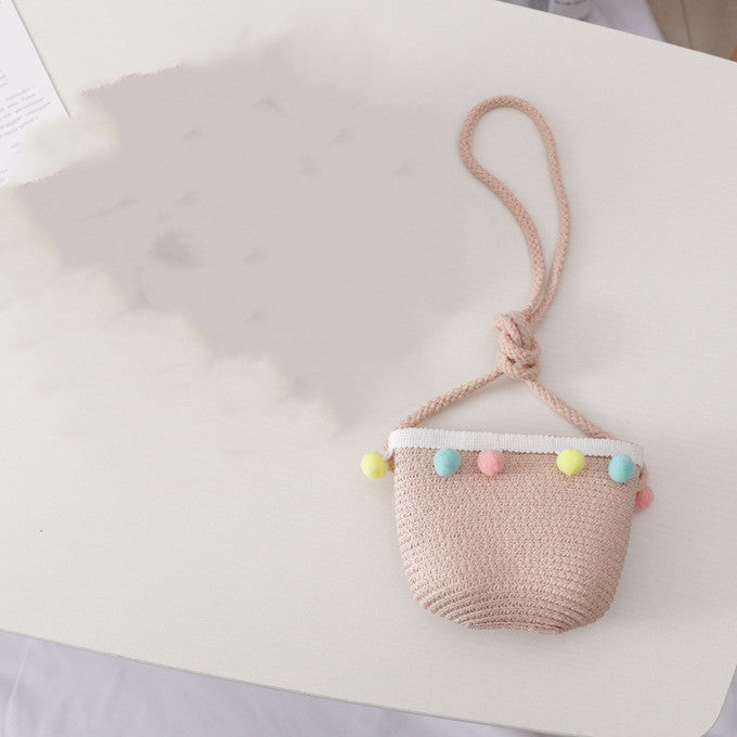 Ensemble de sac de chapeau de paille pour enfants de couleur unie petite boule