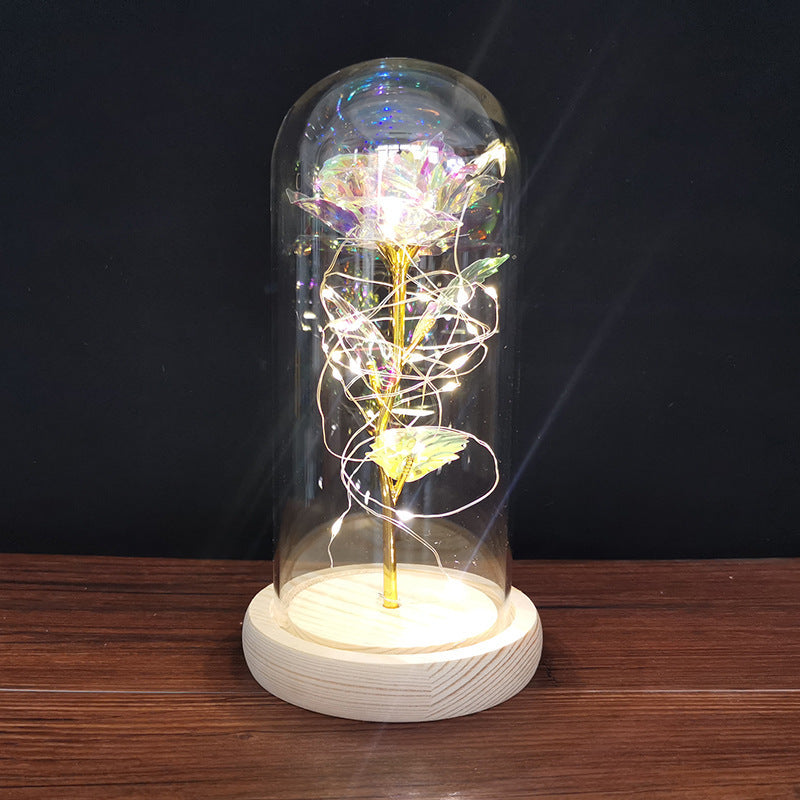 Fleur de rose éternelle enchantée dans une décoration de Noël lumineuse à LED en verre