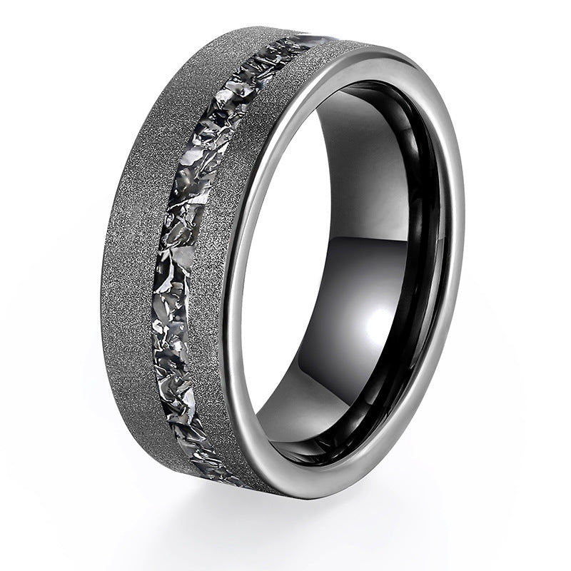 Anillo de tungsteno de escoria de aluminio roto con arena negra para hombre