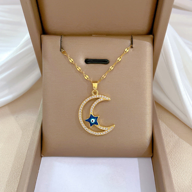 Collar de diamantes lleno de estrella y luna