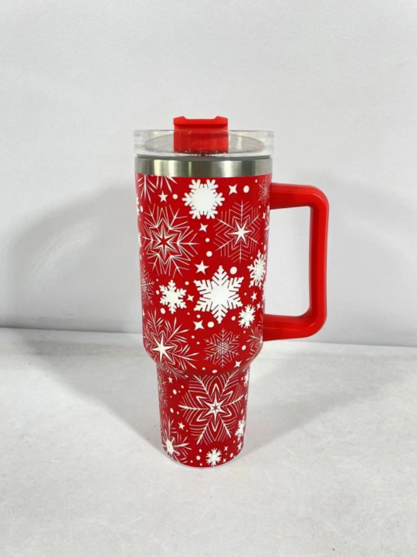 Tasse à motif de noël avec couvercle et poignée, verres en paille, gobelet sous vide en acier inoxydable, grande capacité, tasse à café de voyage en voiture, nouvelle collection