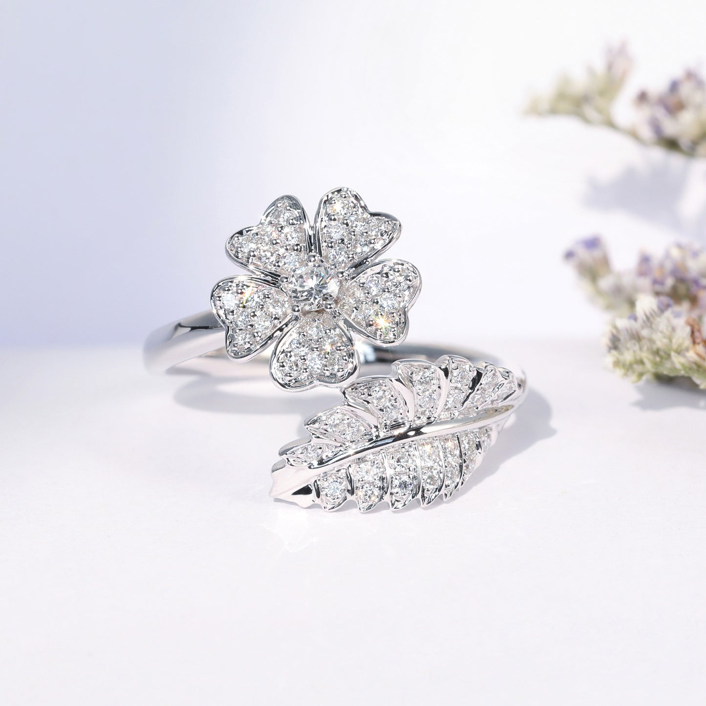 Bague fleur créative mode grande fleur bague pleine diamant