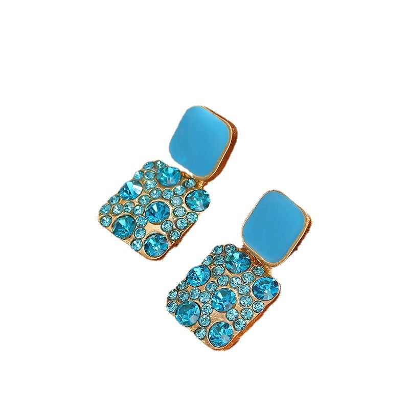 Boucles d'oreilles carrées à géométrie de couleur macarons à aiguilles en argent sterling