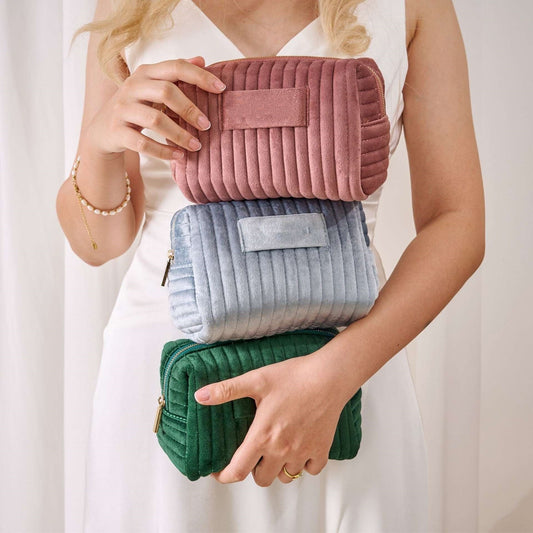 Bolsa de cosméticos de terciopelo de gran capacidad, bolsa de lavado multifuncional a cuadros, Material agradable para la piel, bolsa de almacenamiento para cuidado de la piel