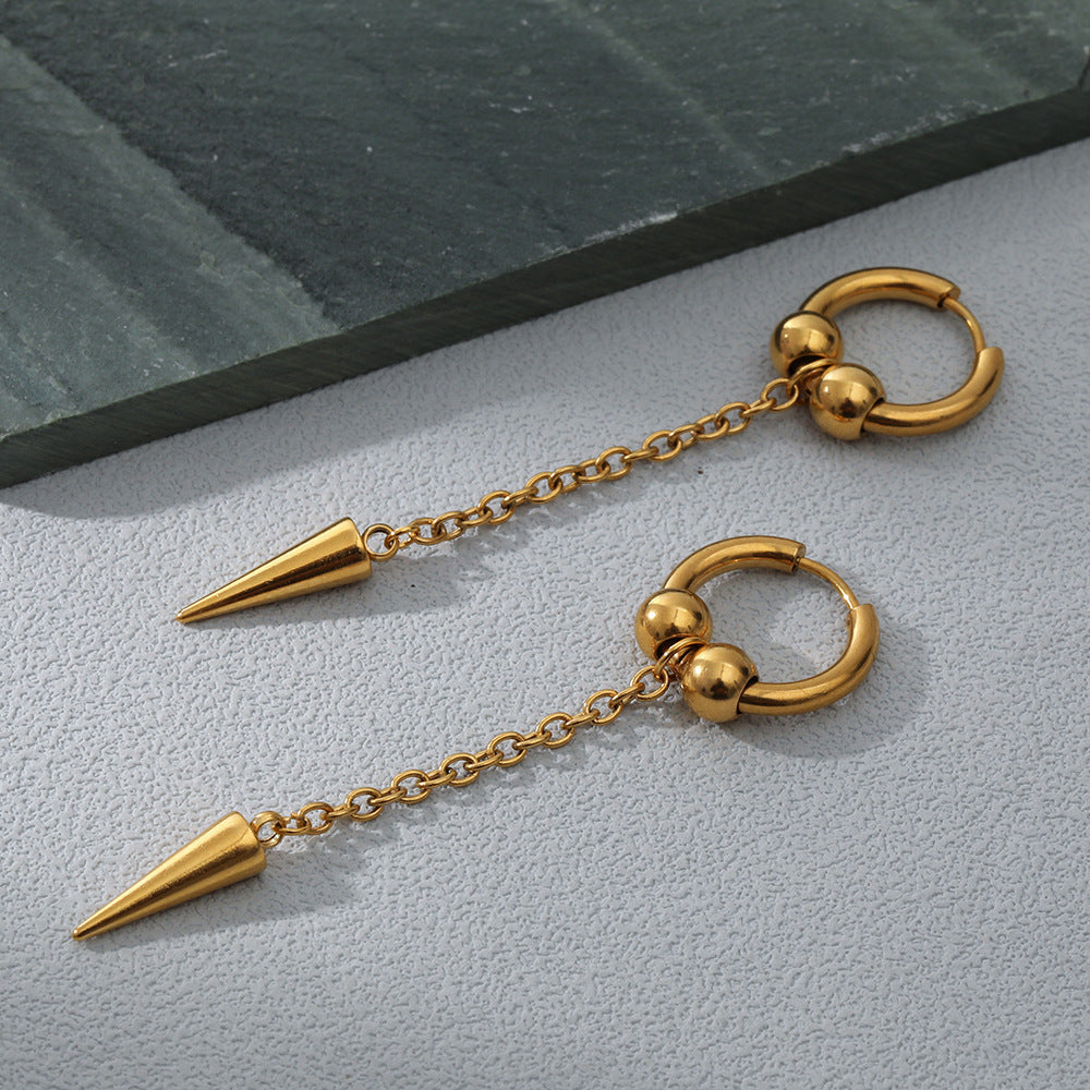 Boucles d'oreilles longues plaquées or véritable en acier inoxydable 18 carats pour femmes