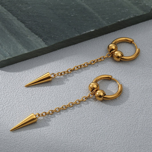 Boucles d'oreilles longues plaquées or véritable en acier inoxydable 18 carats pour femmes