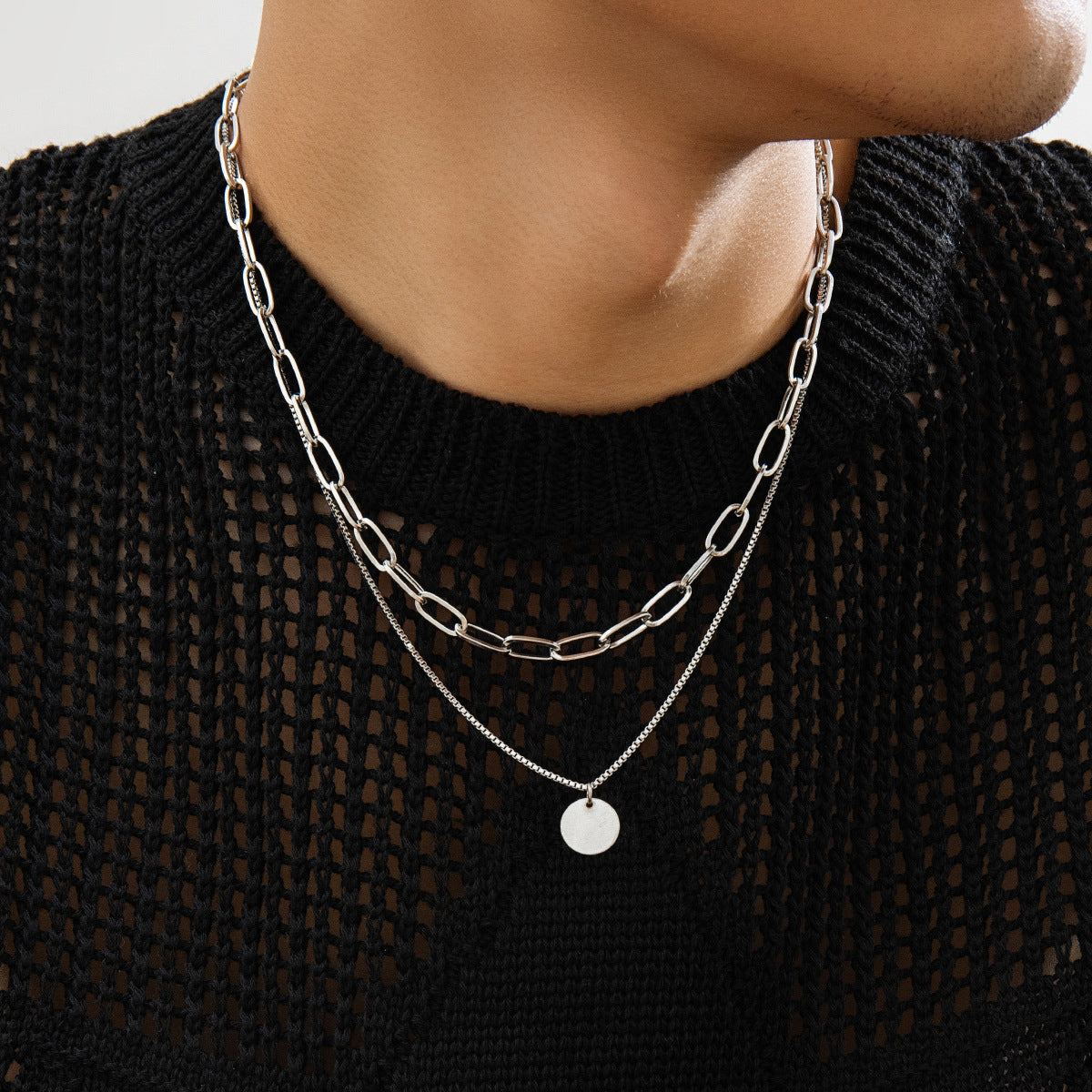 European Hip Hop Personality Wafer Pendant Necklace