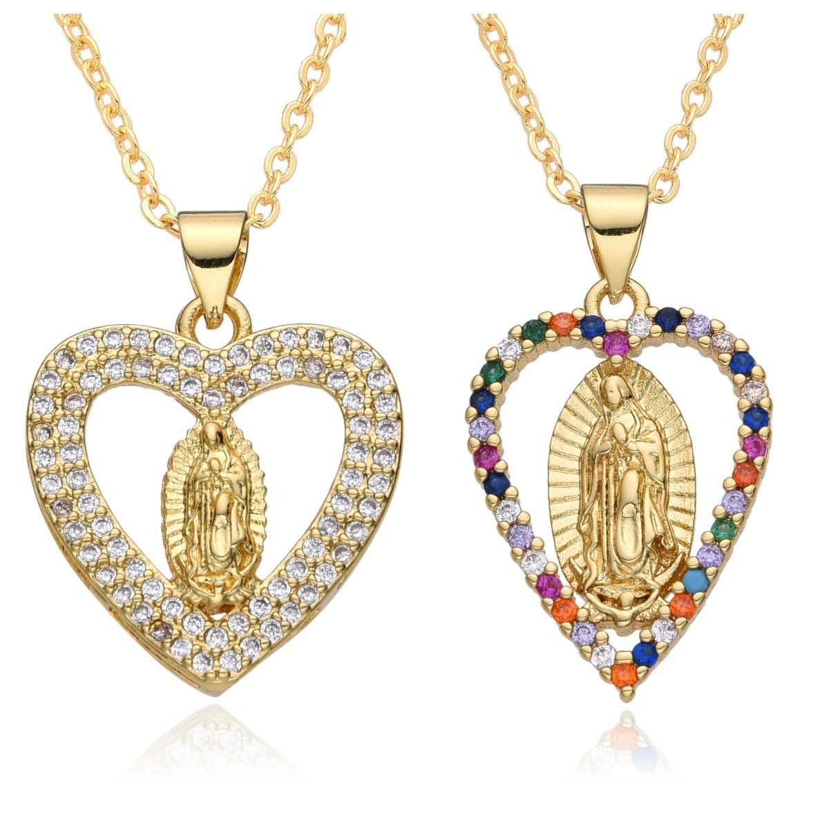 Collier rond en Zircon en forme de cœur, pendentif religieux de la vierge marie, bijoux exquis