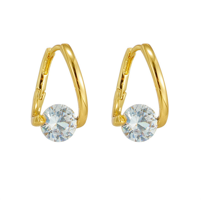Boucles d'oreilles en cuivre plaqué or véritable, Clip d'oreille Simple en Zircon, petites boucles d'oreilles clignotantes exquises