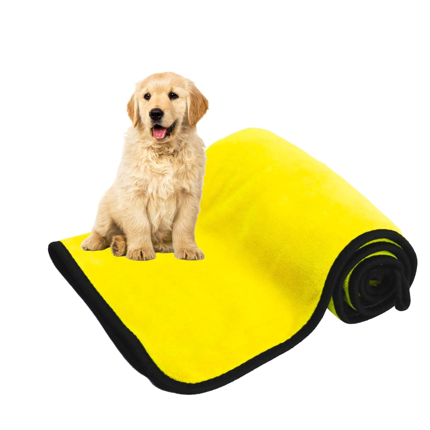 Serviettes pour chiens pour sécher les chiens, serviette de bain pour chien, serviettes pour chiens et chats à séchage rapide, serviettes en fibres douces, super absorbantes, serviette en microfibre douce à séchage rapide pour chiens, chats jaune