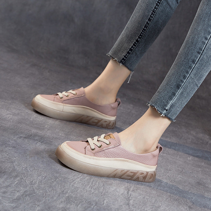 Escarpins à bouche peu profonde en cuir de vache véritable pour femme, chaussures décontractées à plateforme en caoutchouc, première couche