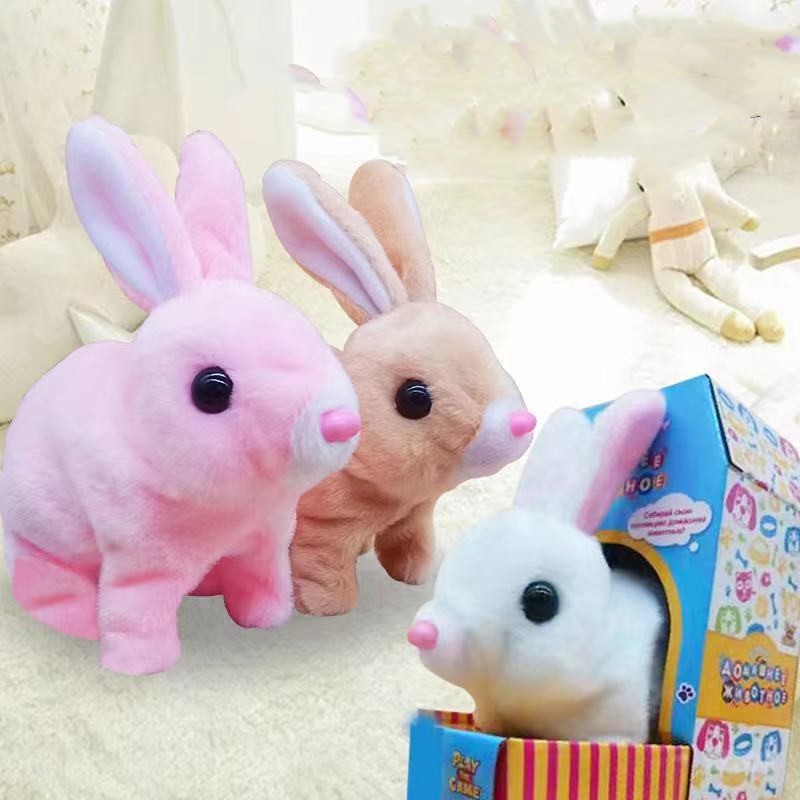 Jouets de lapin blanc électrique en peluche pour animaux de compagnie de simulation