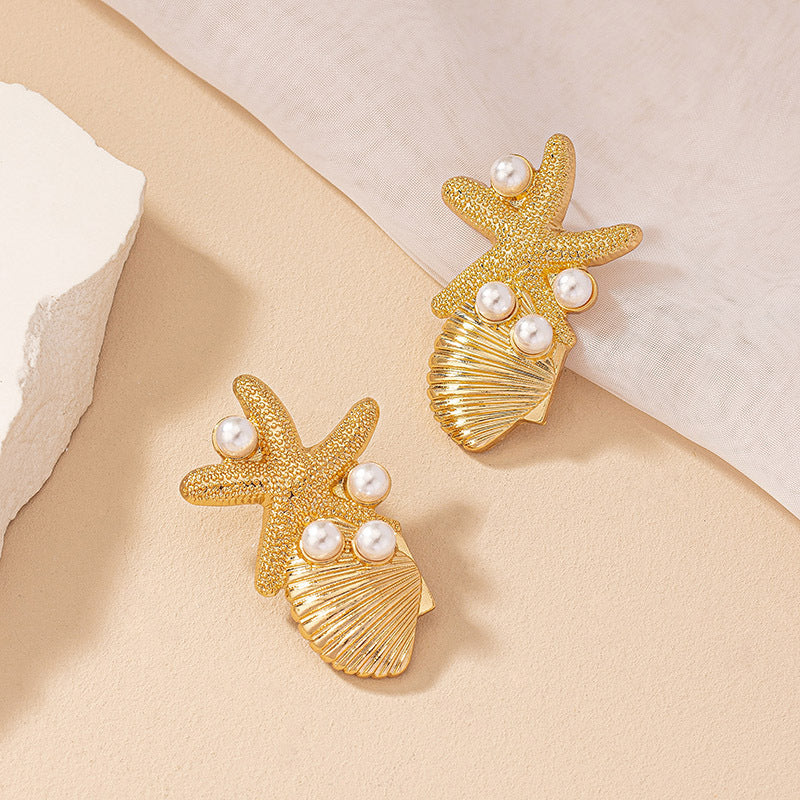 Boucles d'oreilles en forme d'étoile de mer, Style plage, clous d'oreilles en perles Vintage pour femmes