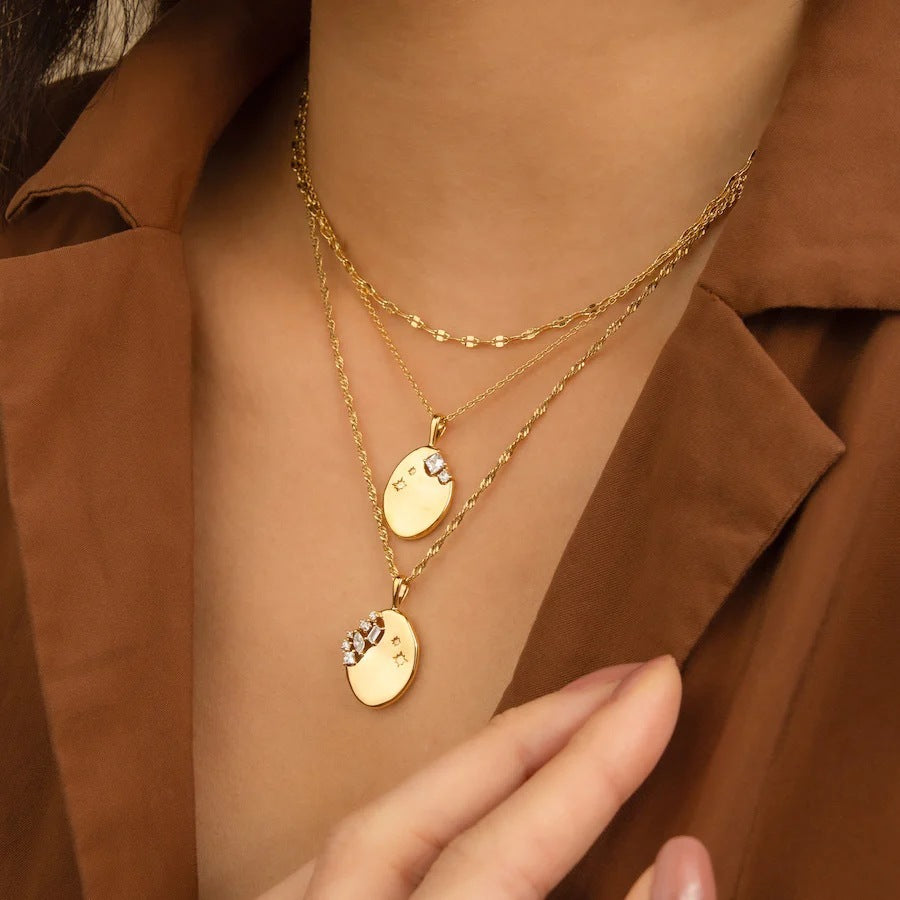 Titanium Steel Mirror Irregular Zircon Necklace